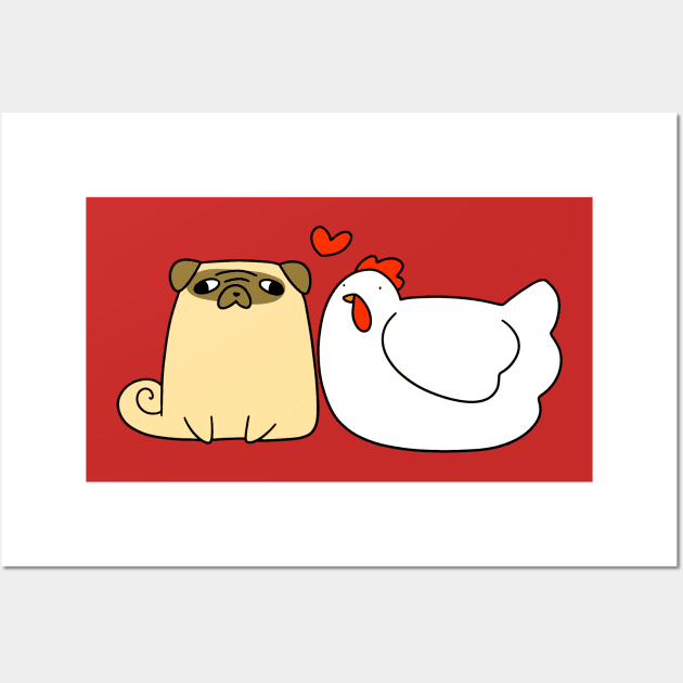 Pug and Chicken Love Wall Art by saradaboru